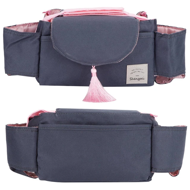 (Pompon Rose)Baby Stroller Hanging Bag Organizer Universal Cup Holder Storage US