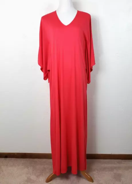 NATORI Kaftan Loungewear Robe Long Kimono Sleeve V-Neck Jersey Knit Coral XS