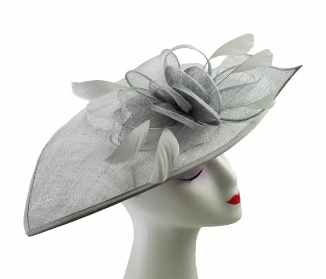 Large Elegant Feather Hair Hat Fascinator Headband Clip Wedding Royal Ascot Race