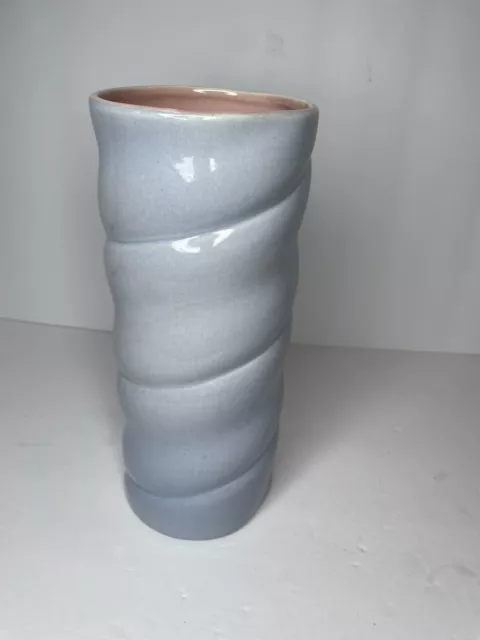 Light Blue Red Wing #1235 Art Pottery Vase - 10” Pink Interior-Swirl Twist 1946