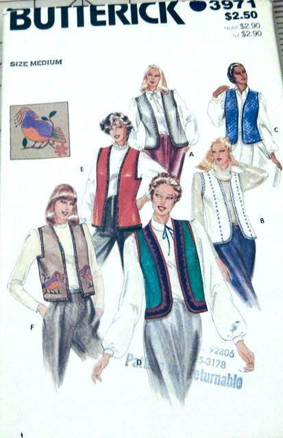 Butterick Pattern 3971 2 Length Loose Fit Vest Applique Patchwork Embroidery Med
