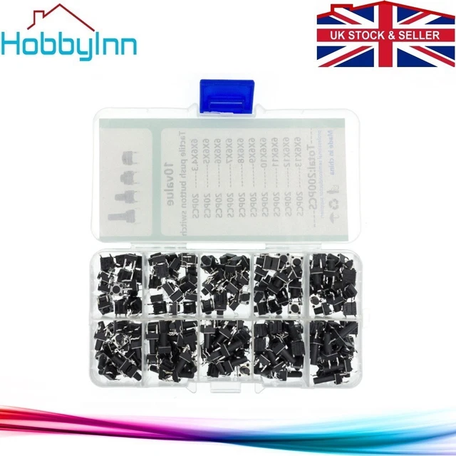 Kit De 250 Boutons Tactiles étanches Micro Momentanés - 10 Valeurs, SMD, Zinc, 50A