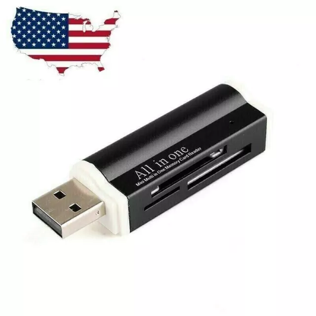 USB 2.0 All in One Memory Card Reader For : MICRO-SD SD TF SDHC M2 MMC - BLACK