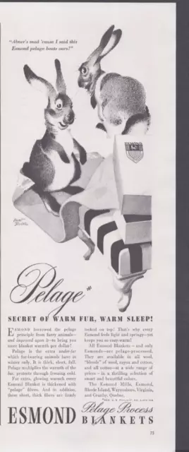 1941 Print Ad Esmond  Pelage Process Blankets Illustration Bunnies Rabbits