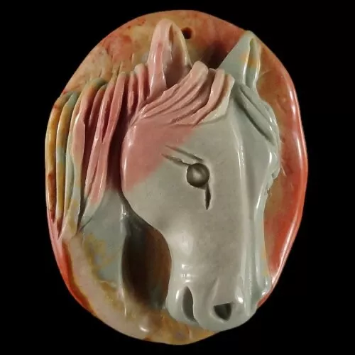 BC06109# Hand Carved Unique Horse Succor Creek Jasper Pendant Bead Gemstone