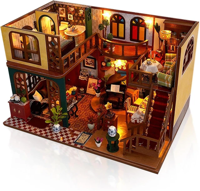 CUTEEFUN DIY MINIATURE House Kits, Wooden Dollhouse with LED, Tiny ...