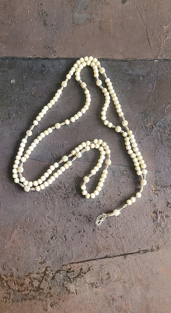 Collier Art Déco Ancien Vers 1920 - Fermoir émaillé, Plaqué Or Et Pierres En Os - Crème/beige
