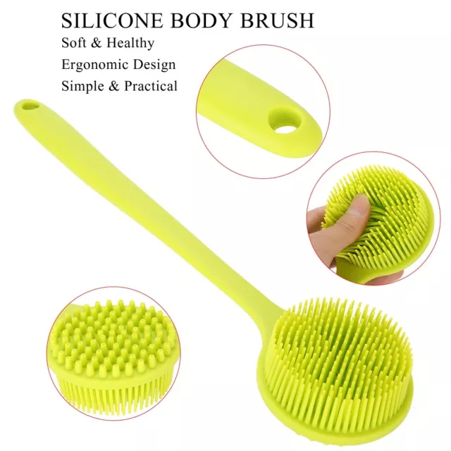 Silicone Soft Shower Scrub Brush With A Long Handle Body Scrubber Bath Shower