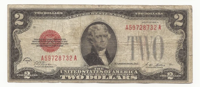 1928-A $2 Dollar Bill United States Note Red Seal Rare Series 732A-DNW