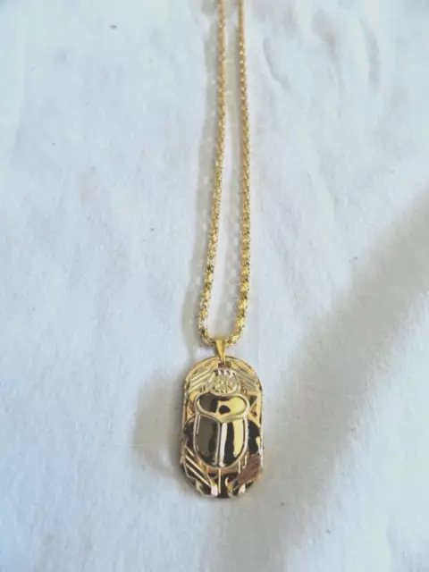 Egyptian Metal Gold Plated 1.1" Scarab Beetle Necklace With Chain Great Quality