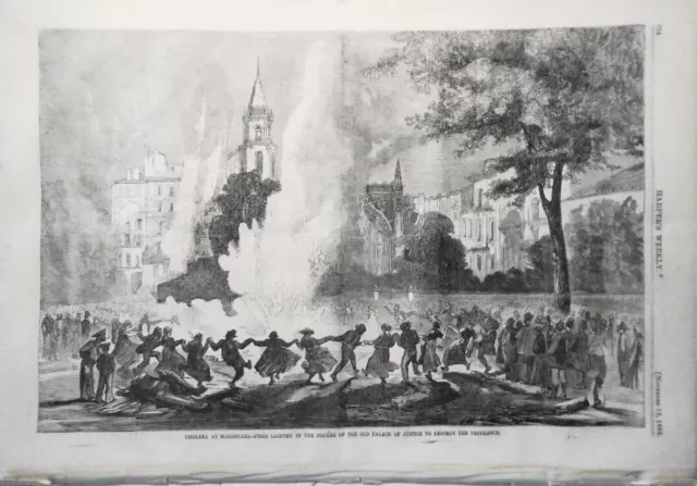 Cholera Chez Marseille - Fires Éclairé En The Carré Harper's Hebdomadaire, 1865