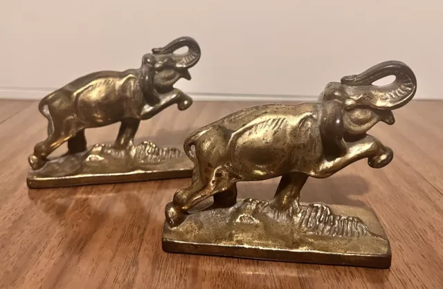 Brass Elephant Book Ends Sculptures 1940s Mid 20th Century Art Deco Style, Pair 2