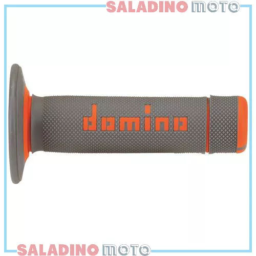 Coppia Manopole Domino Grigio Arancio Moto Off Road Cross Enduro A02041C4552A7-1