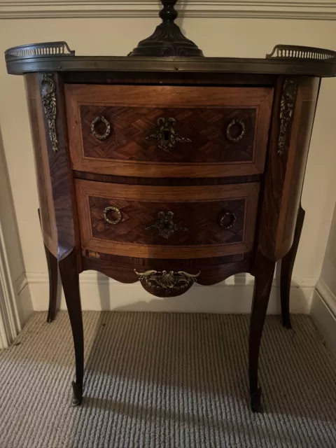 1890s Antique Made in France French Louis XV Walnut inlaid Marble top Nightstand