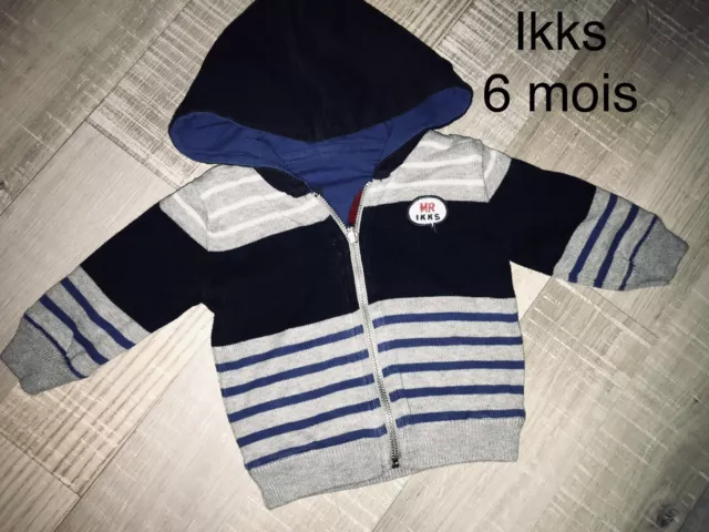 IKKS 6  MOIS Garçon : VESTE A CAPUCHE GILET CARDIGAN BLEU TBE