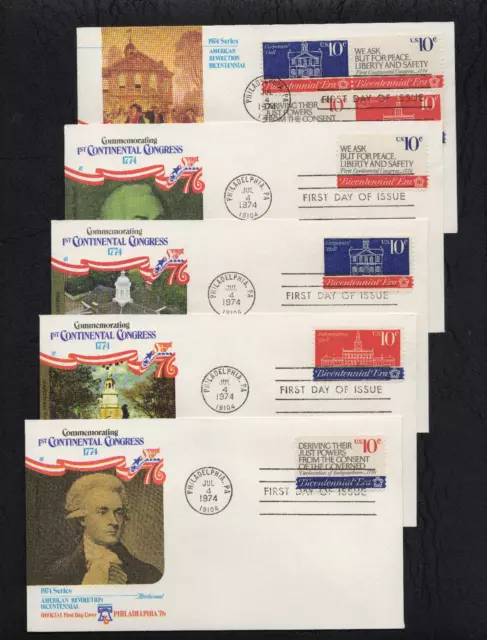 US FDC 1974 Continental Congress 5 First Day Covers Fleetwood Scott 1543-46  |