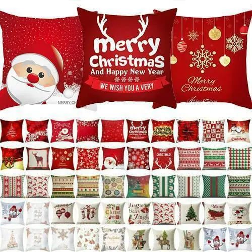 Xmas Christmas Cushion Cover Santa Claus Party Throw Pillow Case Sofa Home Decor