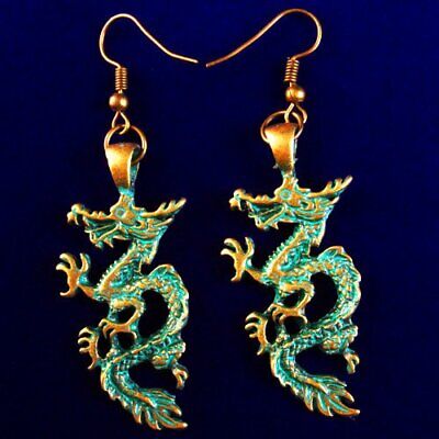 2Pair Nice Carved Brass Bronze Dragon Pendant Bead DIY Earring
