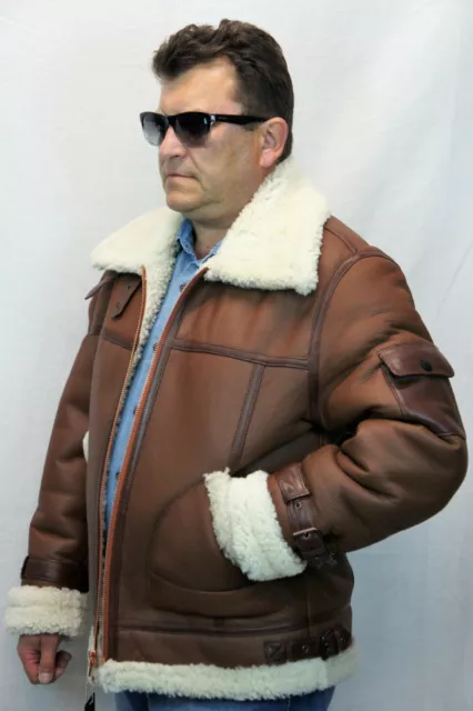 100% Badana Auténtica Piel de Cordero Cuero Bomber B3 Vuelo Chaqueta S-6XL Coñac