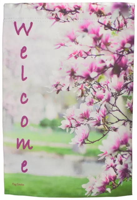 Welcome Garden Flag Pink Dogwood Tree Double Sided Yard Banner Flag Emotes N