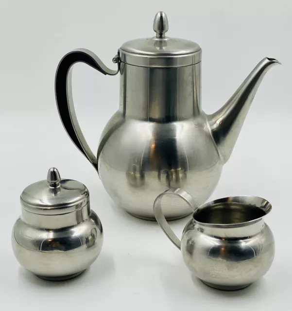 Vintage Oneida Stainless Steel 18/8 Tea Set with Creamer/Sugar Crafted in Japan