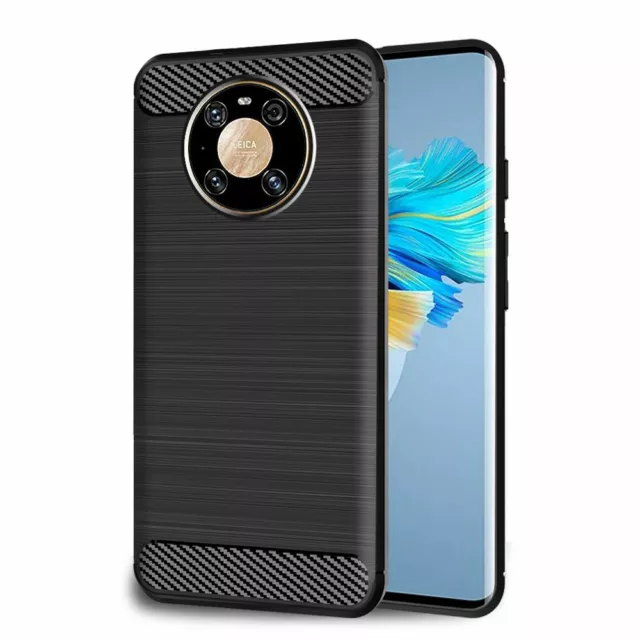 Coque pour Huawei Mate 40 Pro Etui Gel Housse Motif Fibre Carbone Luxe TPU, Noir