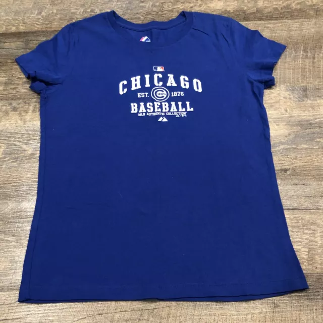 Chicago Cubs Shirt Womens Medium Blue White MLB Baseball Cotton Majestic Ladies