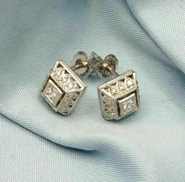 Art Deco Style 2.80Ct Simulated Diamond Fancy Stud Earring 14k White Gold Plated