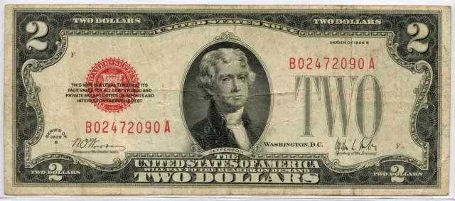 1928 B $2 Two Dollar United States Note VF FR#1503