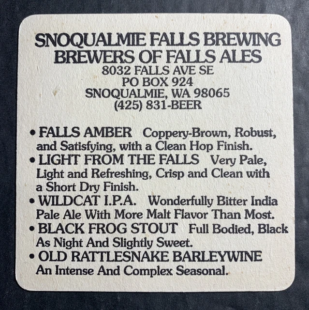 Version 2 Menu Reverse Falls Ales  Craft Beer Coaster Snoqualmie ￼ Washington￼ ￼