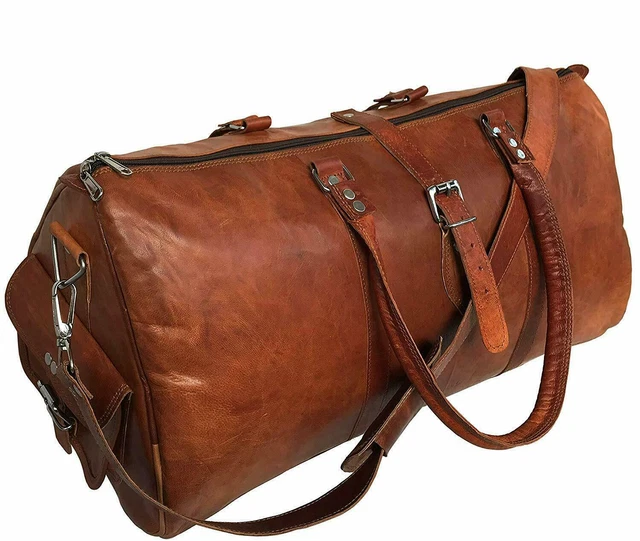 Large Brown Leather Travel Duffle Bag Gym Overnight Weekend Luggage Carry on Bag