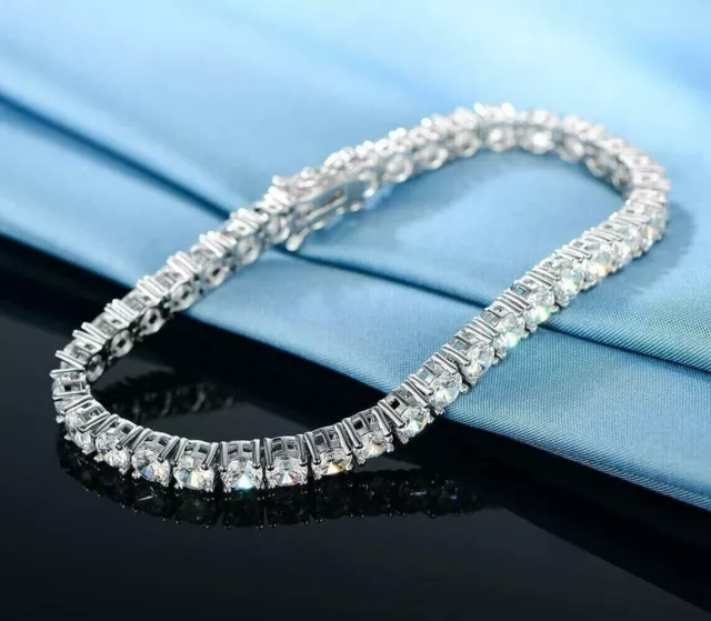 10Ct Round Simulated Diamond Women Tennis Bracelet 14K White Gold Plated Silver