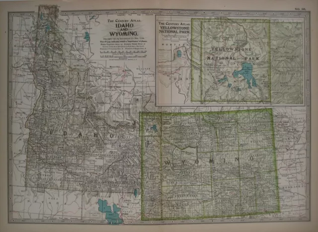 Original 1897 Map IDAHO WYOMING Yellowstone National Park Indian Reservations