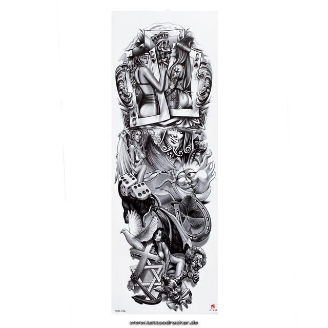1 X XXL Tattoo Frauen, Würfel, Spielkarten Temporäres Tattoo