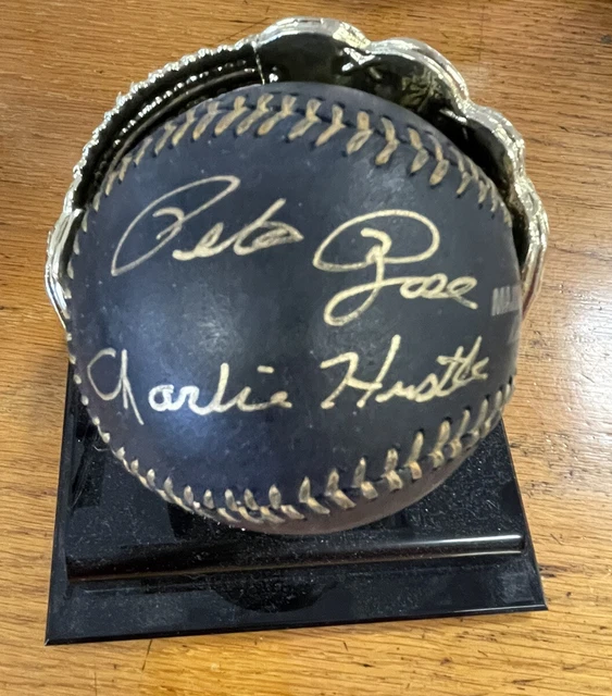 Pete Rose Charlie Hustle signed black OMLB Cincinnati Reds