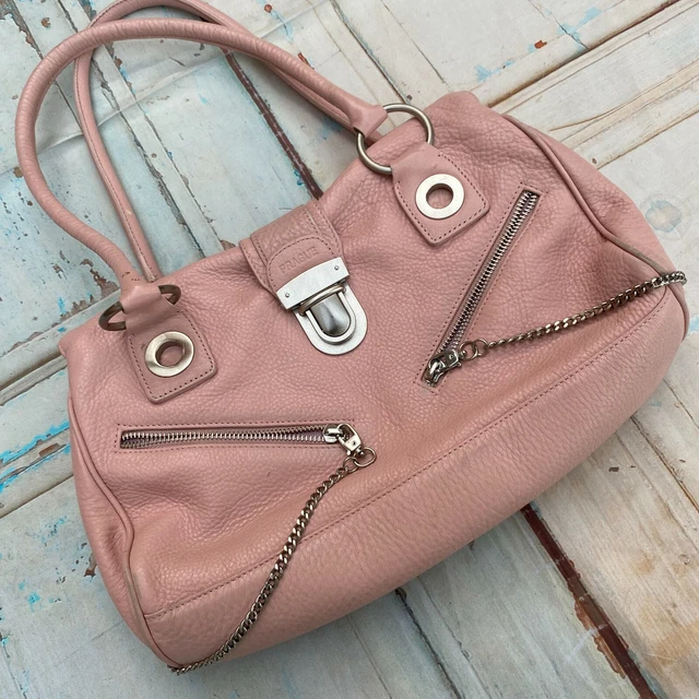 Prague Womens Peach Leather Double Handles Inner Pockets Satchel Handbag Purse