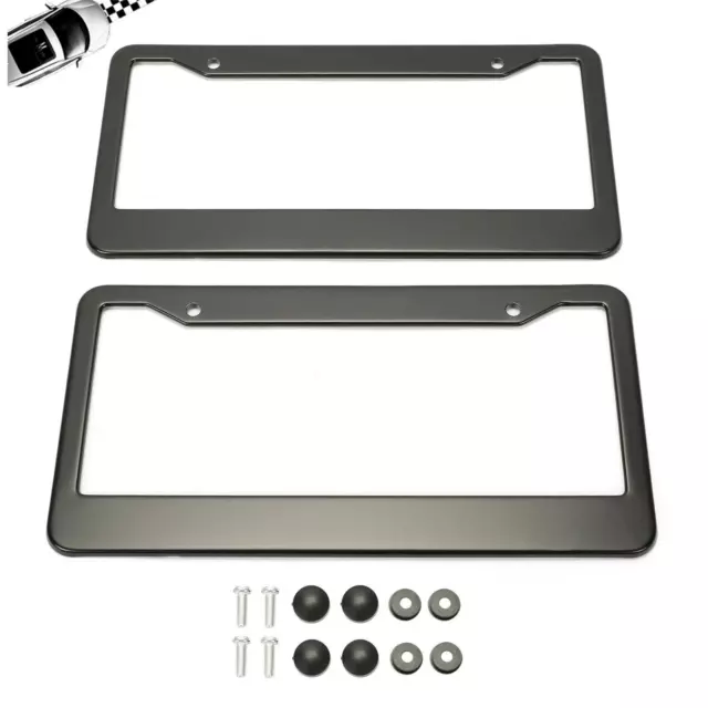 2PCS Universal Front Rear Black Stainless Steel  License Plate Frame Tag Cover