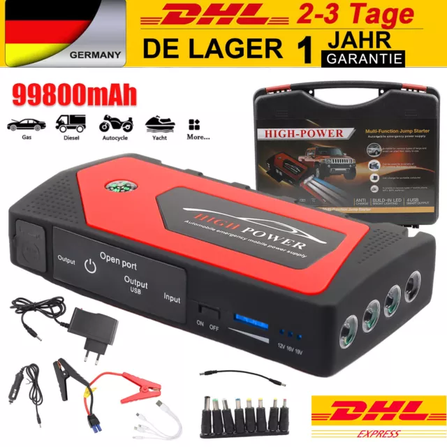 99800mAh  Auto Starthilfe Powerbank Jump Starter Notstart Batterie Ladegerät