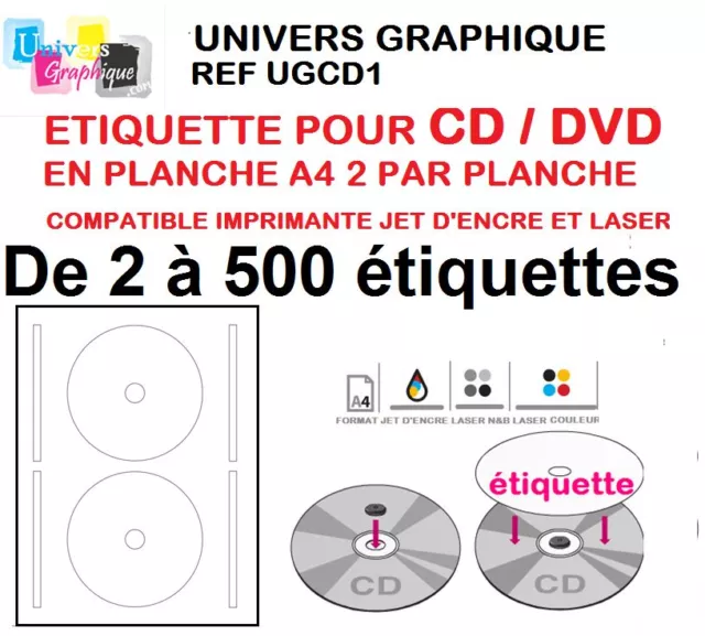 étiquette cd/ dvd pour toutes imprimantes DE 2 A 500 étiquettes cd dvd (l7676)