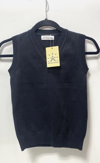 Black Sweater Vest Boys Size 7-8 V-Neck School Uniform Soft Knitted Cotton Top