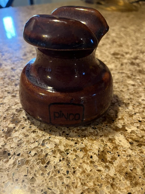 Vintage Pinco High Voltage Insulator Electric Brown Ceramic Porcelain