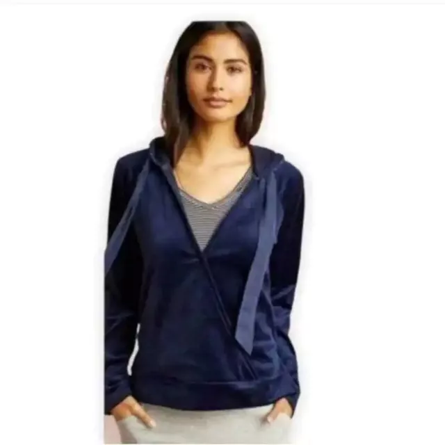 Saturday Sunday by Anthropologie Blue Velour Top Hoodie Size Medium