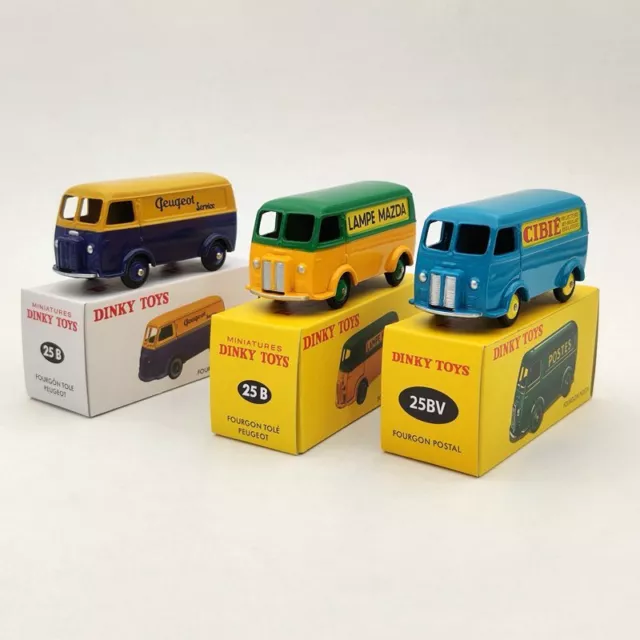 1/43 Lot of 3 Dinky Toys 25B/25BV Fourgon TOLE Peugeot and Postal Diecast Models