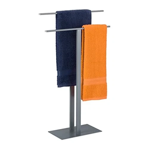 Piantana Porta Asciugamani Relaxdays | 2 Bracci A T, Ferro Grigio, 82x50x19cm - Foto 3