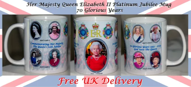 Her Majesty Queen Elizabeth II Platinum Jubilee 70th Anniversary 2022 Mug