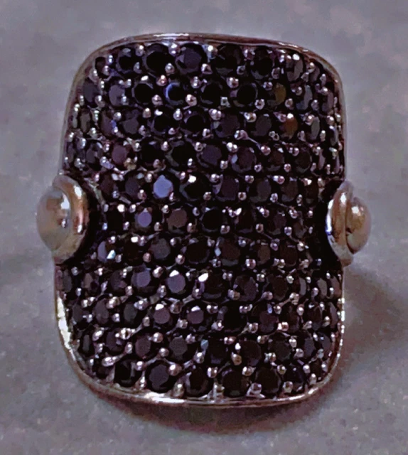 Bague Ancienne En Argent Avec Pierres Noires - Taille 60 - Occasion - Superbe Pièce Vintage
