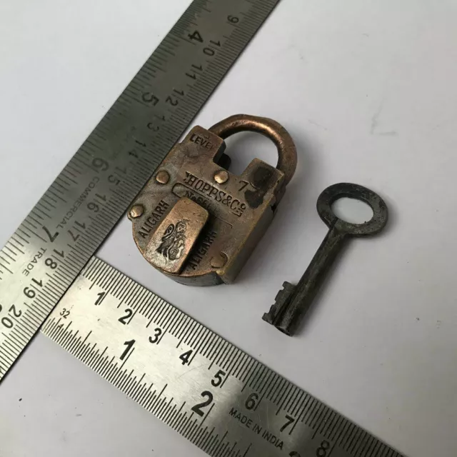 Old or antique solid brass padlock lock key small or miniature C HOPPS & Co.