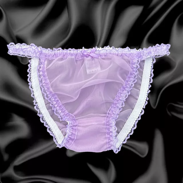 Lilac Sissy Sheer Soft Nylon Frilly Tanga Bikini Panties Knickers Size 10-20