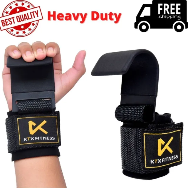 WEIGHT LIFTING Hooks Wrist Grip Straps Gloves Best Steel Pull Up Bar  Support £12.99 - PicClick UK