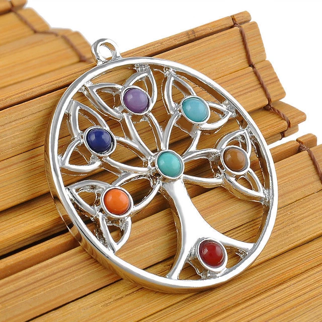 EPIC STONE- Tree of Life- Natural Gemstone Beads-7 Point Pendant- Reiki Chakra